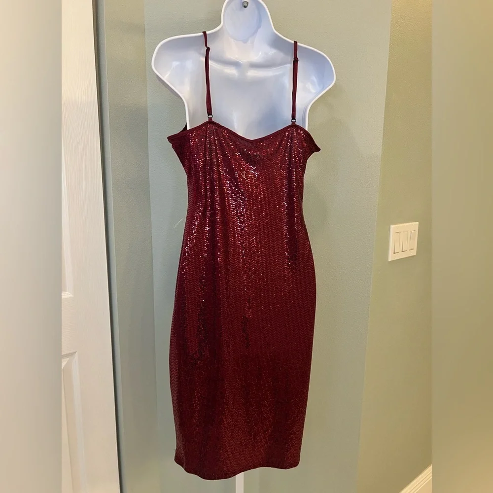 Express Sexy Sequin Strappy Midi Dress in Red, size Large, NWT! - Picture 2 of 6